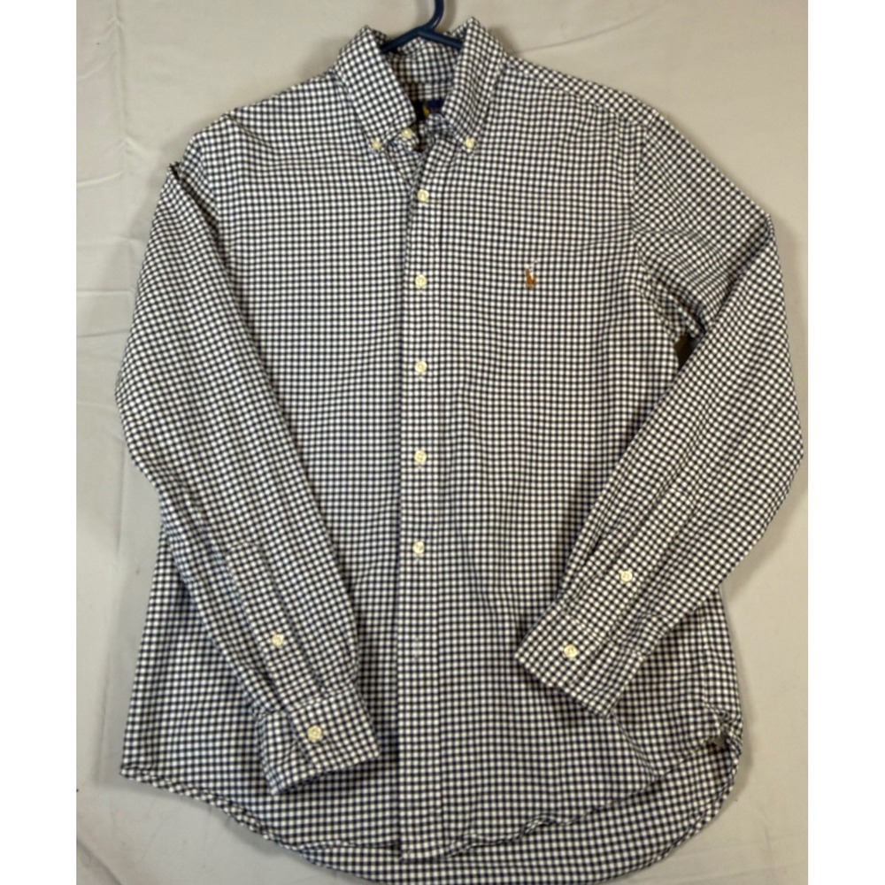 Ralph Lauren Mens Gingham Button Down Shirt Black White Cotton Size